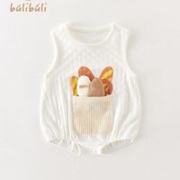 [Miễn phí vận chuyển ~] Quần áo trẻ em mùa hè Bộ áo liền quần không tay có túi đựng bánh mì dễ thương