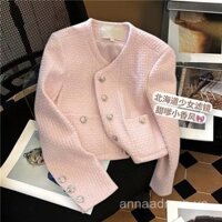 Miễn phí vận chuyển trong kho Áo khoác nữ Hàn Quốc Áo khoác thường Áo khoác ngắn màu hồng Áo khoác nữ Áo khoác nỉ thô Hàn Quốc
