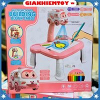 (Miễn Pin) Bộ 2in1 Bàn Vẽ Chiếu Đèn Cho Bé Kèm Bàn Xếp Logo 63 Chi Tiết Kèm 12 Bút Lông, Tập Vẽ, 24 Hình Chiếu...