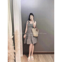 MIỄN SHIP ]VÁY BẦU 2 DÂY CHẤT THÔ HÀN  KẺ CARO-ĐẦM BẦU MÙA HÈ CHẤT MÁT