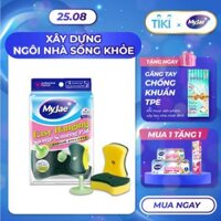 Miếng Bọt Biển Rửa Chén MyJae 2 Mặt, Mút Xốp Rửa Bát Đa Năng Kèm Miếng Nhựa Hít Kê 11.3cm x 7.8cm x 2.7cm 2 MiếngGói