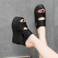 Miệng Cá Nêm Dép Nữ Slingback Giày Cao Gót 12cm Dép Thường Ngày Thoáng Khí Chống Trượt Size Lớn 34-42