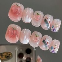 Miếng dán móng tay ngắn Rainbow Peach Nail Patch Móng tay giả có thể tháo rời