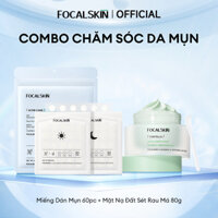 Miếng Dán Mụn BHA  Siêu Mỏng 0.01cm + Mặt Nạ Đất Sét Rau Má FOCALSKIN Kiềm Dầu Giảm Mụn Và Se Khít Lỗ Chân Lông 80g