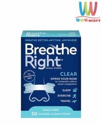 Miếng dán thông mũi, chống ngáy Breathe Right Clear Transparent 30 miếng (Xanh nhạt)
