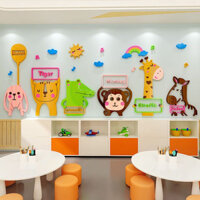 Miếng Dán Tường 3d Bằng acrylic Hình Động Vật Hoạt Hình Chữ Tiếng Anh Trang Trí Lớp Học / Nhà Trẻ