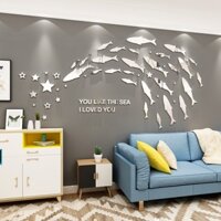 Miếng Dán Tường 3D Bằng Acrylic Chống Nước Tự Dính Hình Cá Biển Màu Sắc Tráng Gương Phong Cách Bắc Âu Trang Trí Nhà Cửa