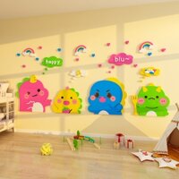 Miếng Dán Tường 3d Bằng acrylic Hình Khủng Long Hoạt Hình Sáng Tạo Trang Trí Lớp Học Mẫu Giáo