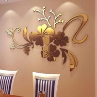 Miếng dán tường acrylic hình bông hoa lớn 3d tráng gương màu bạc đẹp mắt trang trí nội thất nhà cửa
