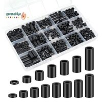 Miếng đệm Nylon, Miếng đệm nhựa Vòng đệm Bộ phân loại 345 chiếc Ổ cắm điện Miếng đệm vít, Bộ đệm tròn màu đen M3