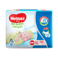 Miếng lót Huggies NB1 56 miếng,  5kg (DATE T12/2023) TẶNG 1 GÓI KHĂN ƯỚT Huggies