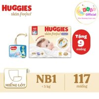 Miếng lót Huggies Skin Perfect size NB1 (108+9 miếng) [Size NB1 cho bé <1 tháng][Model mới 2024]