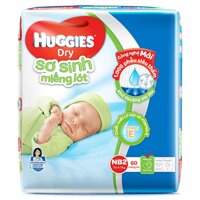 Miếng Lót Sơ Sinh Huggies Dry Newborn 2 (60 Miếng) Mẫu mới