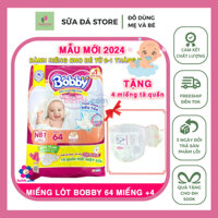 Miếng lót sơ sinh, tả lót sơ sinh BOBBY NB1 64 miếng [TẶNG 4 MIẾNG TẢ QUẦN MỞ 1 BÊN] - SỮA ĐÁ STORE