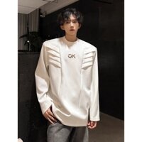 Miếng Lót Vai Nam Đeo Vai Dạo Phố Cổ Tròn Top 2.27 Nam Mỹ Áo Thun Trắng Cao Cấp Đường Phố Tích Cực Dài Tay Sw