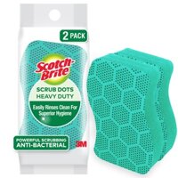 Miếng rửa chén hạt nổi siêu sạch Scotch Brite 3M đa năng, công nghệ độc quyền mới, mút kháng khuẩn ngăn vi trùng, không gây mùi, không bám cặn bẩn, dễ dàng vệ sinh Màu cam Màu xanh lục - COMBO 2  XANH