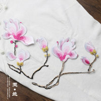 Miếng vá lớn thêu hoa mộc lan, đa năng, phong cách dân tộc DIY, trang trí túi quần áo, dán và ủi