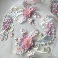 Miếng vá thêu hoa 3D đính đá vàng mới, miếng vá ren cho trang trí quần áo Hanfu, phụ kiện DIY