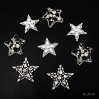 Miếng vá vải đính đá hình ngôi sao năm cánh màu đen và trắng thủ công DIY cho quần áo, giày dép, mũ, túi xách, phụ kiện vá