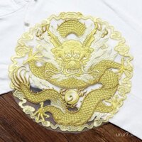 Miếng vá vải tròn hình rồng cuộn bằng chỉ vàng, trang trí trang phục dân tộc Hanfu, thêu lưới, viền ren nặng yêu cầu may tay