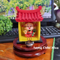 Miếu Thần Tài (gồm miếu size đại + tượng Thần Tài 6cm + lư hương + đế size 12cm) mô hình bàn thờ Thần Tài mini