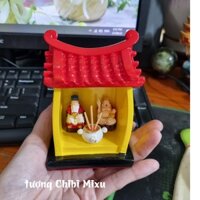 Miếu Thần Tài Thổ Địa  (Miếu size trung + 02 tượng 3cm + lư hương đất sét) mô hình bàn thờ Thần Tài Ông Địa mini