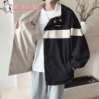 Migratelmate Áo khoác hai mặt nam nữ mùa thu Áo khoác thể thao phối màu retro kiểu Mỹ