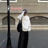 Migratelmate Áo Len Nam Xu Hướng Bông Tai Kẹp Thời Trang Phổ Biến Cổ Đứng Phong Cách Lười Áo Khoác Dệt Kim