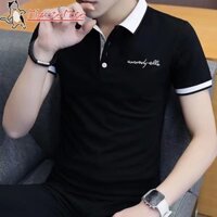Migratelmate Áo thun nam polo áo sơ mi ngắn tay hợp thời trang thương hiệu mỏng vừa vặn công sở áo thun hàng đầu thông thường