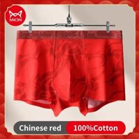 Miiow Năm Mới Đỏ 3 Chiếc May Mắn Năm Mới In Màu Đỏ Quần Lót Nam 7A Kháng Khuẩn Quần Lót Nam Boxer Quần Lót Nam Quần Short Boxer