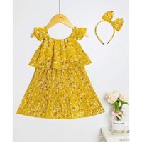 Mikikids. Đầm váy voan dập ly bé gái kèm cài <20kg