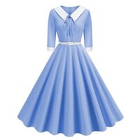 Mili Retro Đầm 5 Màu Pháp Hepburn Phong Cách Dài Tay Đầm 2XL Kích Thước Lớn Vintage Tính Khí Đầm Cao Cấp Dù Viền Đầm Preppy Giảm Tuổi Đai Miễn Phí