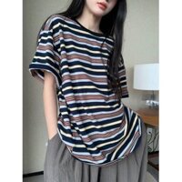 Milyfashion  American Retro Crew Neck Striped Short SleeveTT-shirt Women's Summer New Fashion LooseoversizeStudent Top