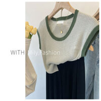 Milyfashion   Single Wear Slim Fit Slimming Contrast Color Edge Sunken Stripe Sleeveless Knitwear Top for Women