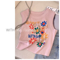 Milyfashion  Summer Vigorous Color Printed Knitted I-Shaped Vest Short Summer Hot Girl Slimming Sleeveless Top