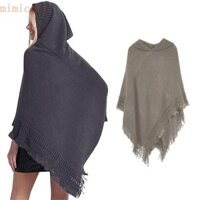 Mim Nữ Mùa Đông Đan Có Mũ Poncho Mũi Móc Viền Tua Rua Khăn Choàng Quấn Áo Len