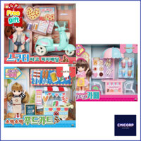 Mimi Búp Bê mimi world little mimi 3 Loại Cửa Hàng Thức Ăn Bánh pizza Giao Hàng Trên Xe Tay Ga, Quán Cà Phê Bánh donut