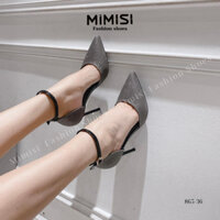 MIMISI - Giày cao gót nữ mũi nhọn, gót đũa, kín gót 10 phân, màu đen ánh kim khoét eo, quai đeo cổ chân - mã 865-36