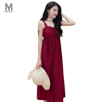 Mimosa 2020 Đầm Nữ Hàn Quốc Dây Đeo Retro Ống Top Váy Dài Vừa Phải Váy Cao Eo Hoang Dã Màu Rắn Đầm Xòe Lớn BB