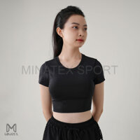 MINATEX - C1 - Áo croptop tập gym yoga đai bo siết eo có mút đi kèm, vải co giãn mịn màng không xù, đường may rất đẹp