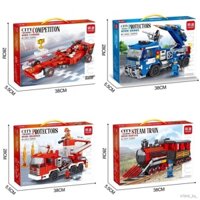 Mindy H011 Xe Cứu Hỏa Đoàn Tàu Đua Tương Thích Với Lego Các Hạt Nhỏ Xếp Hình Lắp Ráp Khối Xây Dựng Bé Trai Quà Tặng Đồ C