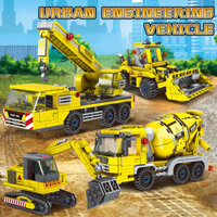 Mingdi H007 Cần cẩu xây dựng thành phố, đồ chơi trẻ em, khối xây dựng, máy xúc kỹ thuật, cơ chế lắp ráp, quà tặng cho bé trai