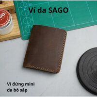 (mini 8x10cm) Ví đứng nam nhỏ gọn da bò sáp nâu đậm - thương hiệu Ví Da SAGO. ( SG05 )