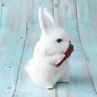 Mini Cute Realistic Simulated Plush White Rabbits Fur Lifelike with Carrot