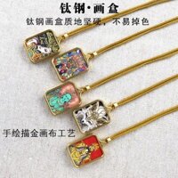 Mini Nhỏ Thangka Mặt Dây Chuyền Vẽ Tay Vàng Zakiram Xanh Tara Năm Bậc Thầy Thangka Thép Titan Thangka Hộp Vòng Cổ20250401