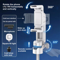 Mini Selfie Stick Quadrat Chế độ phong cảnh Gậy Selfie Xoay 360 độ Gậy Selfie với Bluetooth 5.0 Điều khiển từ xa Độ cao có thể điều chỉnh Vlog Stick cho Selfie hoàn hảo