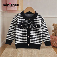 Minicho Minichoc Bé Gái Áo Len Áo Khoác Trẻ Em Nơ Ngọt Ngào Cardigan Đan Phong Cách Chanel Áo Len Hợp Thời Trang 0SMZ
