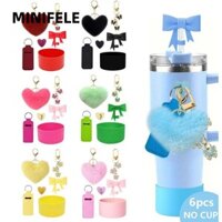 Minifele 6 Chai Đáy Tay, Túi Son Môi Chống Trơn Trượt Cốc Silicone Boot, Trái Tim Hairball Mặt Dây Chuyền Móc Khóa 30 & 40 Oz Nơ Ống Hút Chặn Cho Bộ Phụ Kiện Cốc