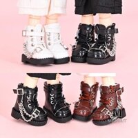 Minifrut] 1 Cặp Giày Bốt Búp Bê Cao Cấp Mini Giày Da Búp Bê Da Da Dây Xích Kim Loại Giày Bốt Búp Bê MỚI