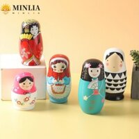 Minlia 5 Cái / bộ Búp Bê Nga Bé Gái, Búp Bê Matryoshka Vẽ Màu, Búp Bê Làm Tổ Nga Du Lịch Thủ Công Cô Gái Nhật Bản Búp Bê Xếp Chồng Bằng Gỗ Dễ Thương Xmas